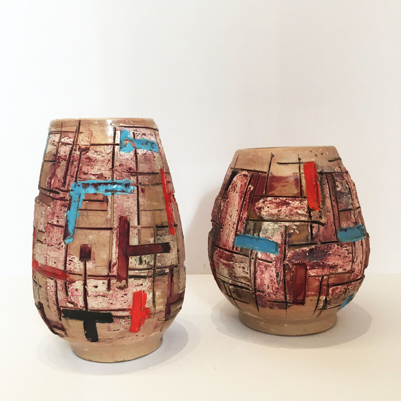 Pair of vintage ceramic vases by Marino Le Vaucour