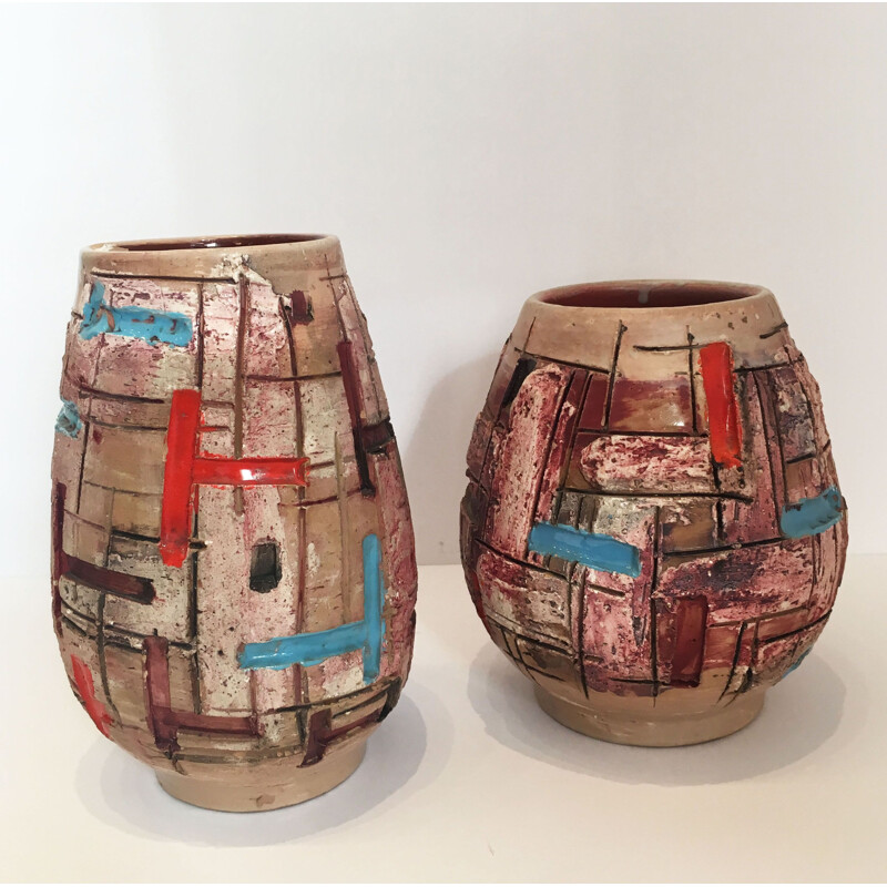Pair of vintage ceramic vases by Marino Le Vaucour