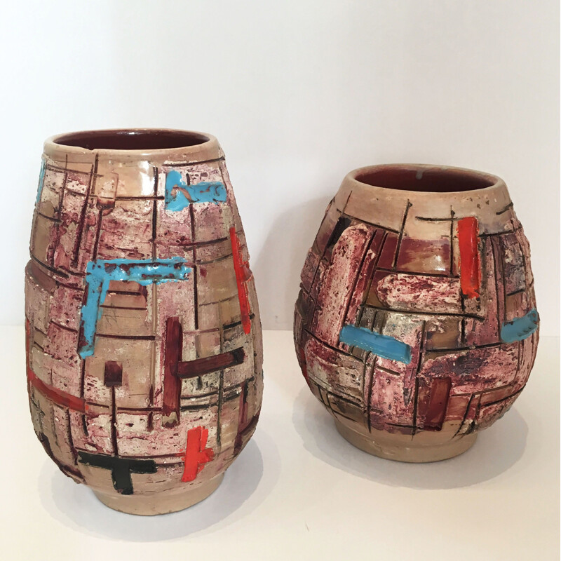 Pair of vintage ceramic vases by Marino Le Vaucour