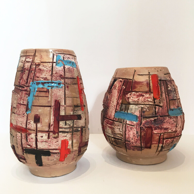 Pair of vintage ceramic vases by Marino Le Vaucour