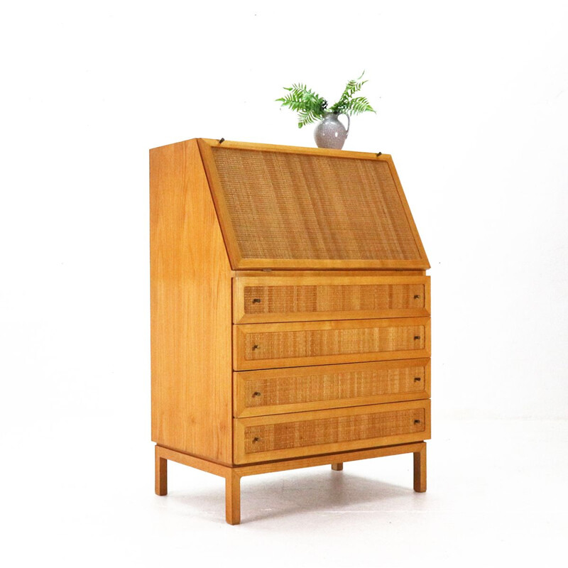 Vintage secretary in ashwood and rattan