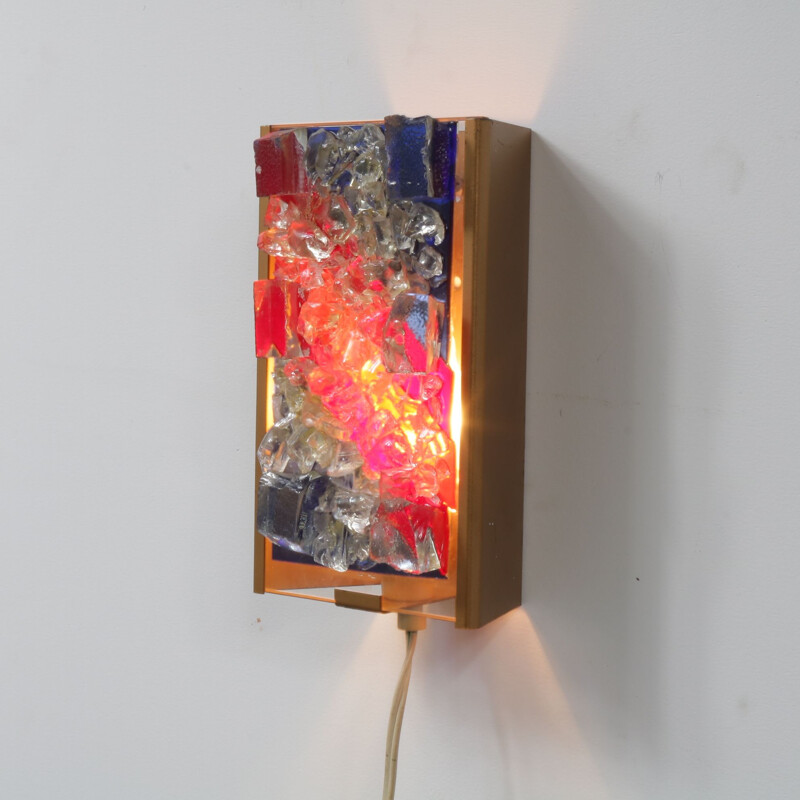 Vintage Dutch wall lamp in multicolored glass by Raak