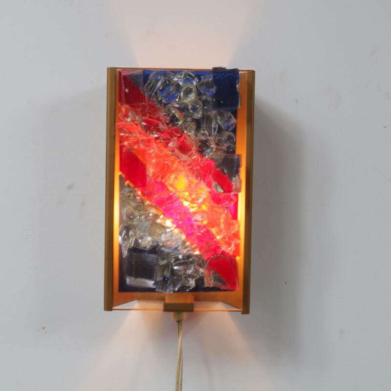 Vintage Dutch wall lamp in multicolored glass by Raak