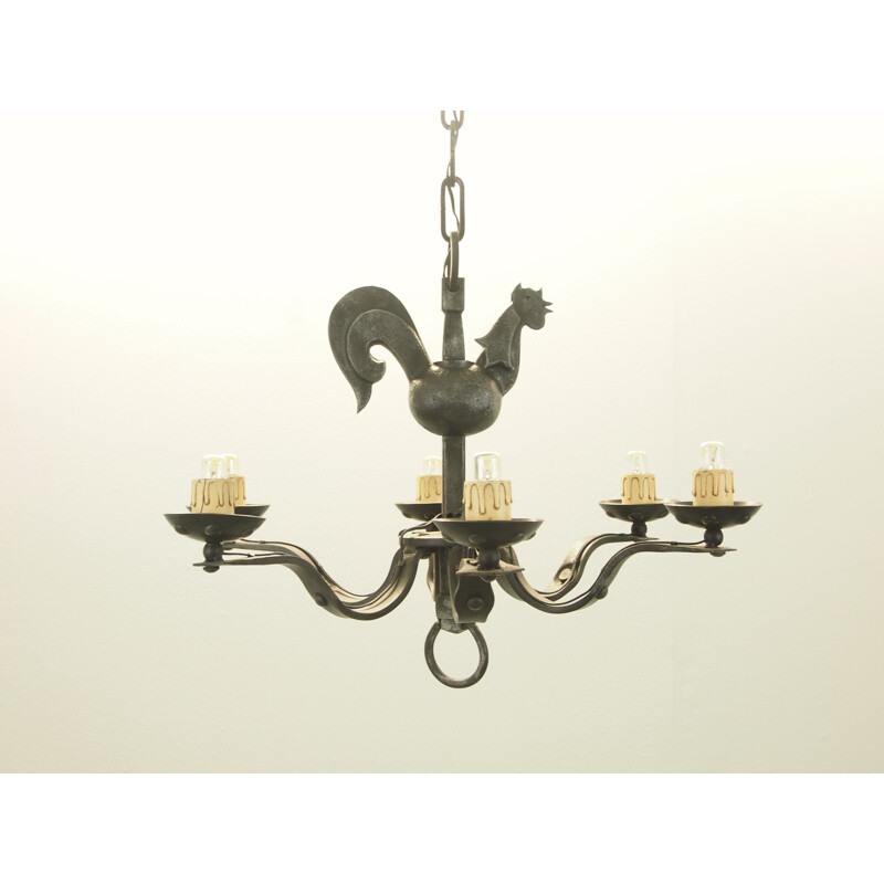 Vintage wrought iron chandelier by Jean Touret for Atelier Marolles