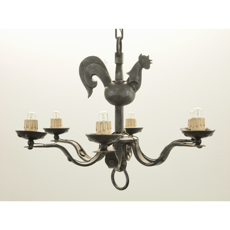 Vintage wrought iron chandelier by Jean Touret for Atelier Marolles