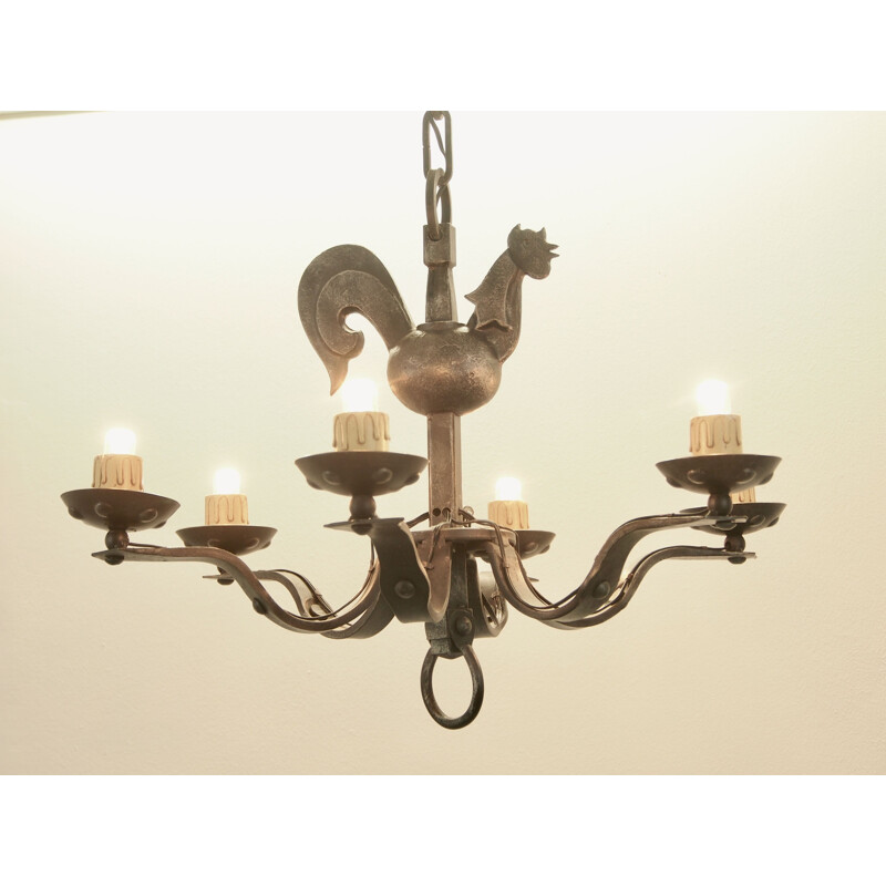 Vintage wrought iron chandelier by Jean Touret for Atelier Marolles