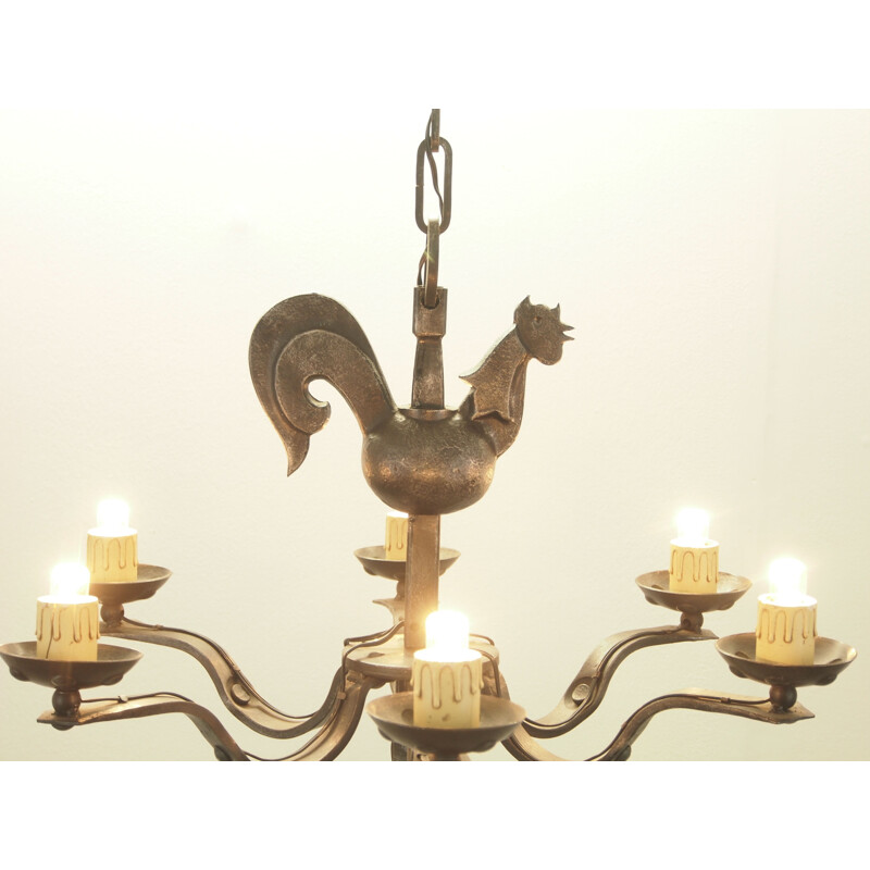 Lámpara vintage de hierro forjado de Jean Touret para Atelier Marolles
