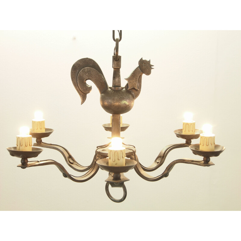 Vintage wrought iron chandelier by Jean Touret for Atelier Marolles