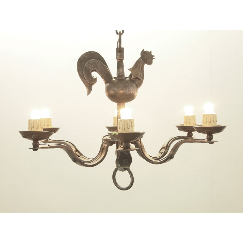 Vintage wrought iron chandelier by Jean Touret for Atelier Marolles