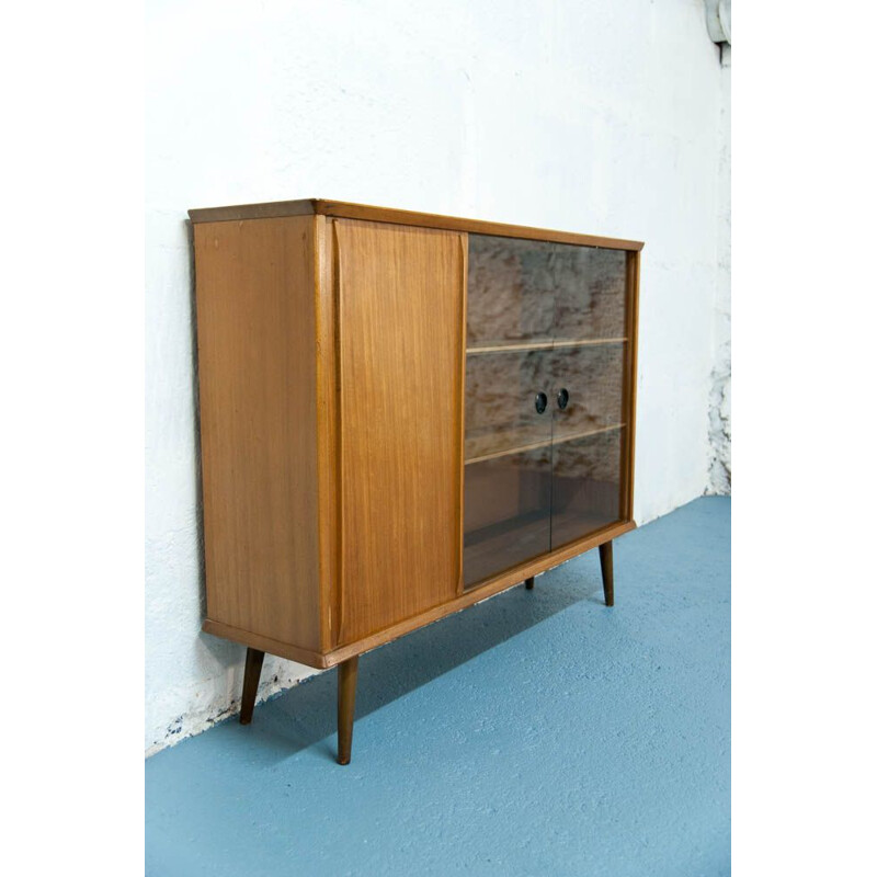 Vintage Scandinavian console in teak with sliding doors
