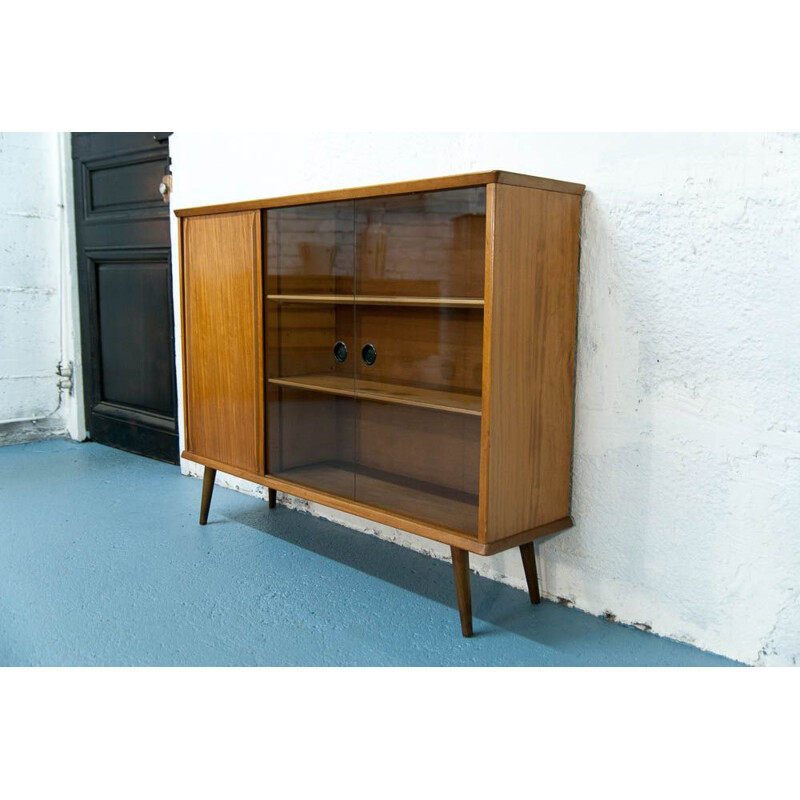 Vintage Scandinavian console in teak with sliding doors