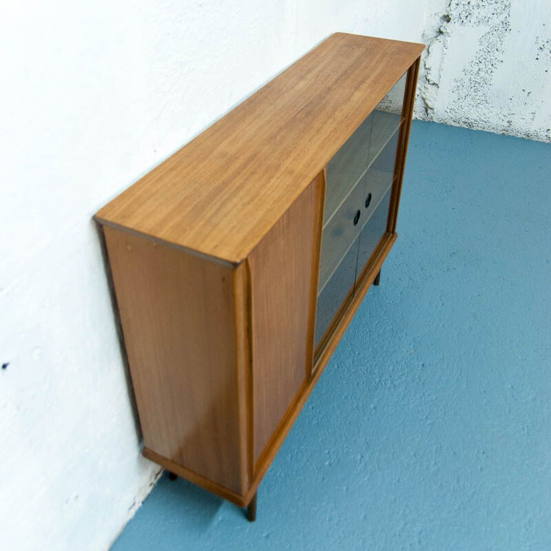 Vintage Scandinavian console in teak with sliding doors