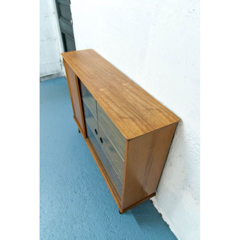 Vintage Scandinavian console in teak with sliding doors