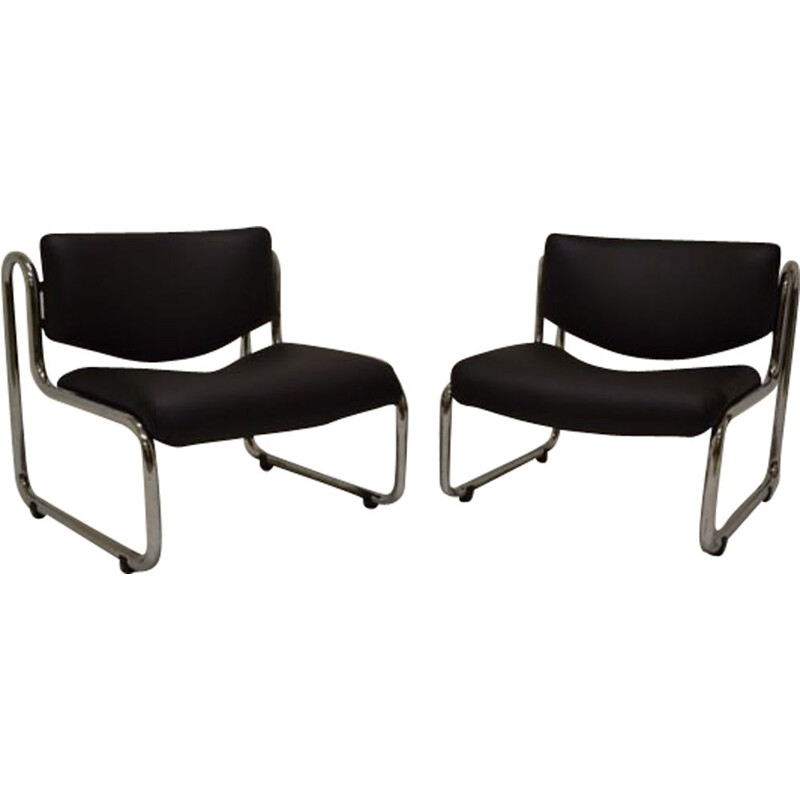 Conjunto de 2 sillones italianos de época en metal cromado