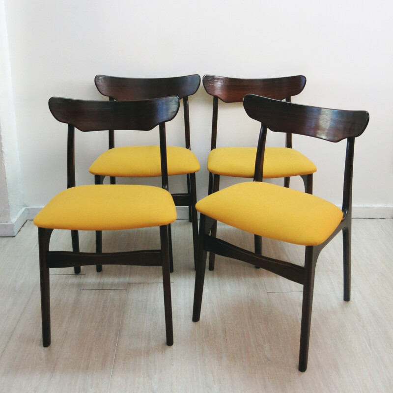 Set of 4 dining chairs in rosewood and fabric, SCHIONNING & ELGAARD - 1960s