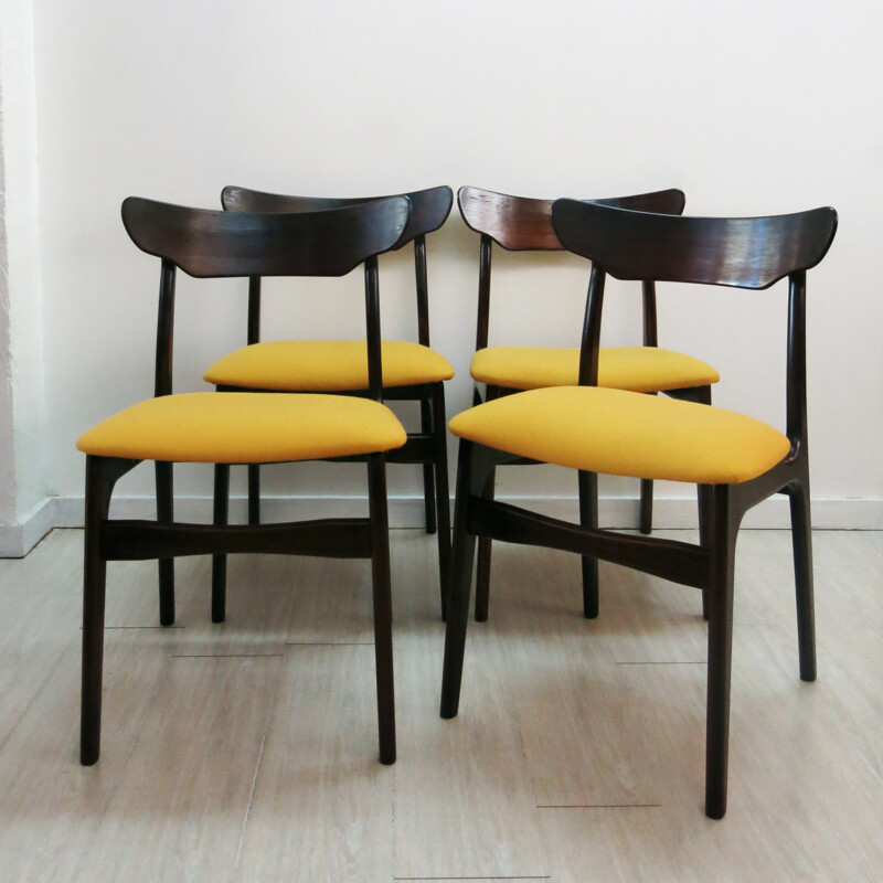 Set of 4 dining chairs in rosewood and fabric, SCHIONNING & ELGAARD - 1960s