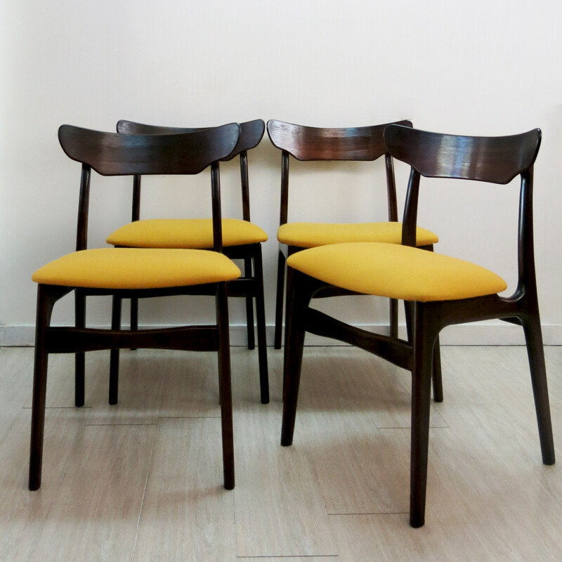 Set of 4 dining chairs in rosewood and fabric, SCHIONNING & ELGAARD - 1960s