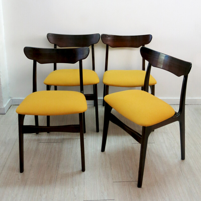 Set of 4 dining chairs in rosewood and fabric, SCHIONNING & ELGAARD - 1960s