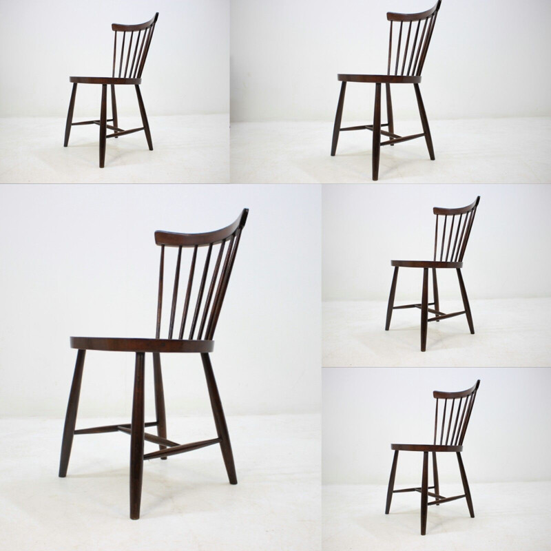 Ensemble de 5 chaises à repas vintage en bois "font-size:0.98em", 1960