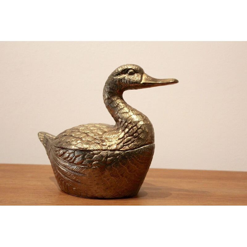 Vintage duck ice bucket in gilded brass, Belgium 1970