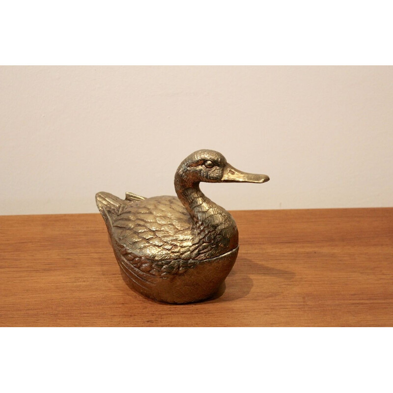 Vintage duck ice bucket in gilded brass, Belgium 1970