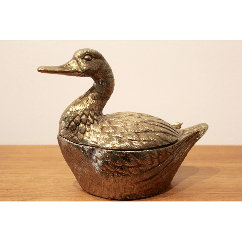 Vintage duck ice bucket in gilded brass, Belgium 1970