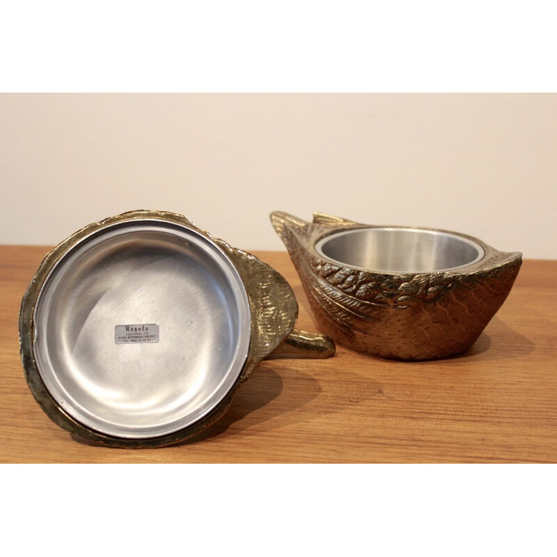 Vintage duck ice bucket in gilded brass, Belgium 1970