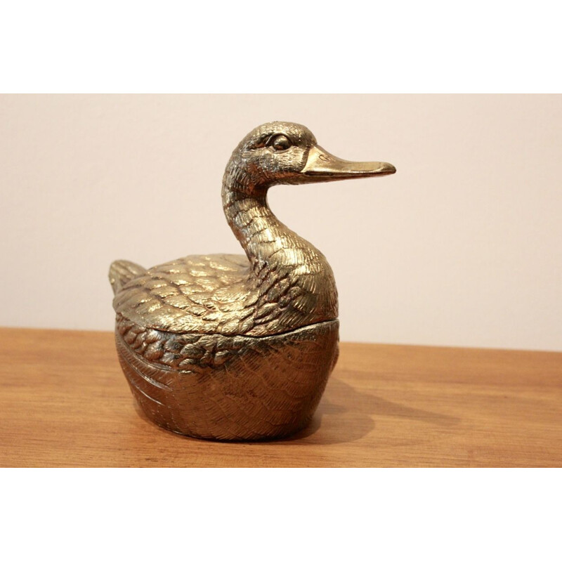 Vintage duck ice bucket in gilded brass, Belgium 1970