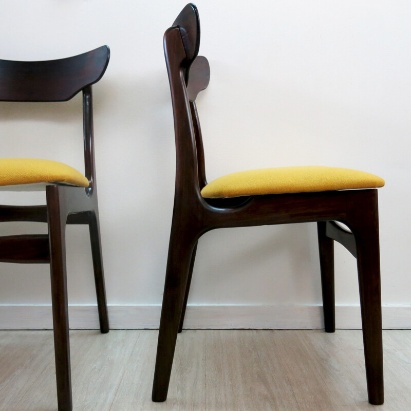 Set of 4 dining chairs in rosewood and fabric, SCHIONNING & ELGAARD - 1960s