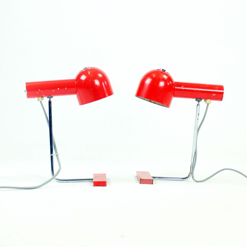 Paire de lampes vintage rouges en métal par Josef Hurka