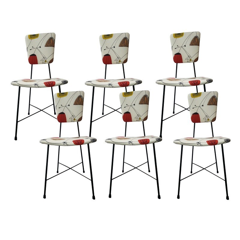 4 Italian chairs in fabric, Sanderson - 1960s