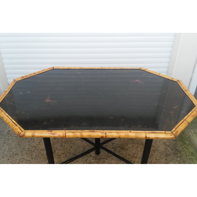 Vintage black dining table in bamboo