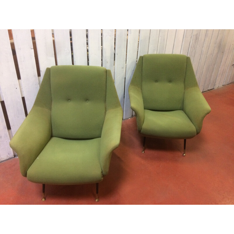Pair of vintage green armchairs by Gio Ponti