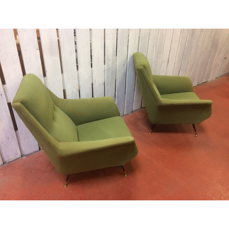 Pair of vintage green armchairs by Gio Ponti