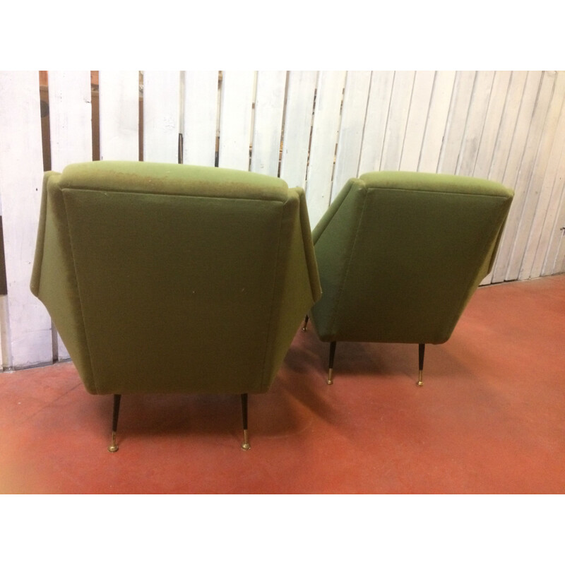 Pair of vintage green armchairs by Gio Ponti