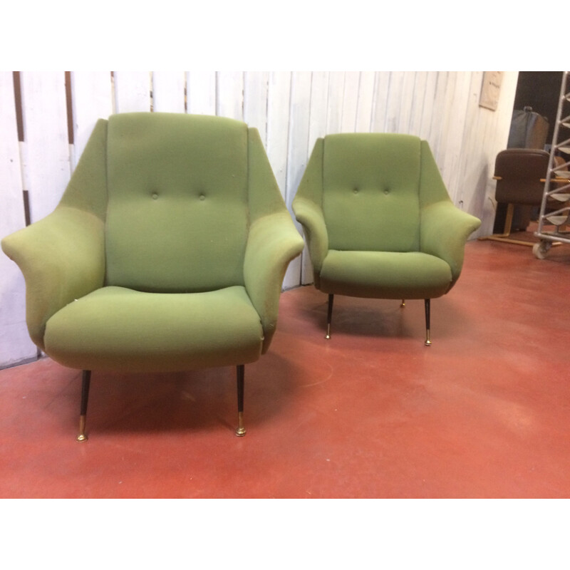 Paire de fauteuils verts vintage par Gio Ponti