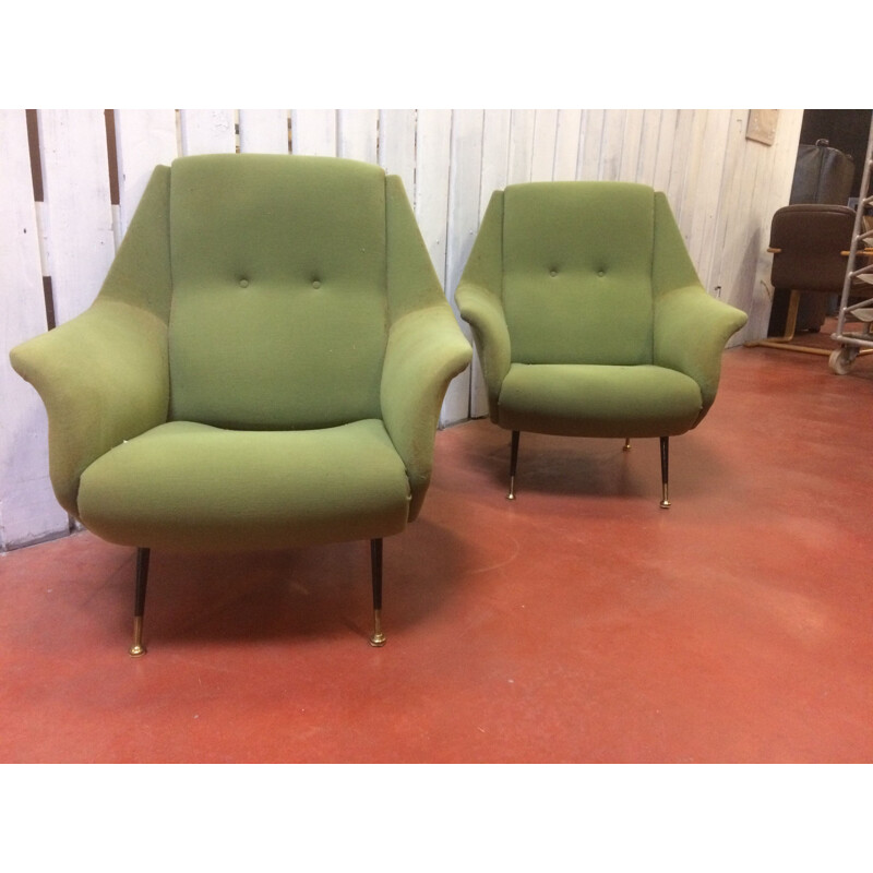 Pair of vintage green armchairs by Gio Ponti
