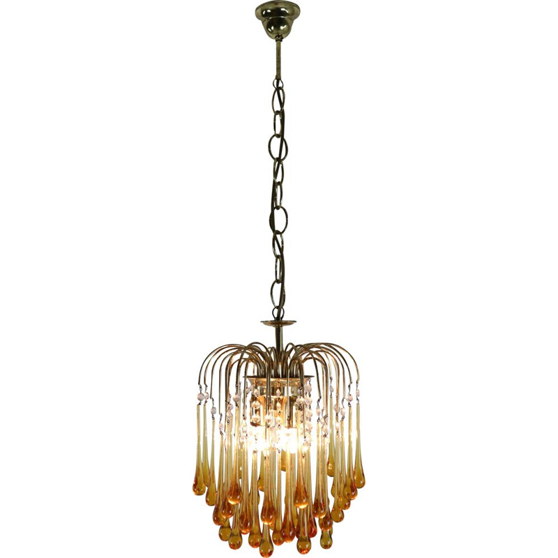 Vintage chandelier in Murano amber glass by Paolo Vanini