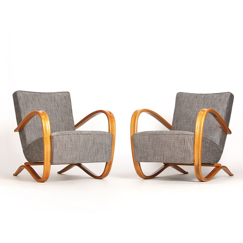 Pair of grey armchairs by Jindrich Halabala for UP Zavody