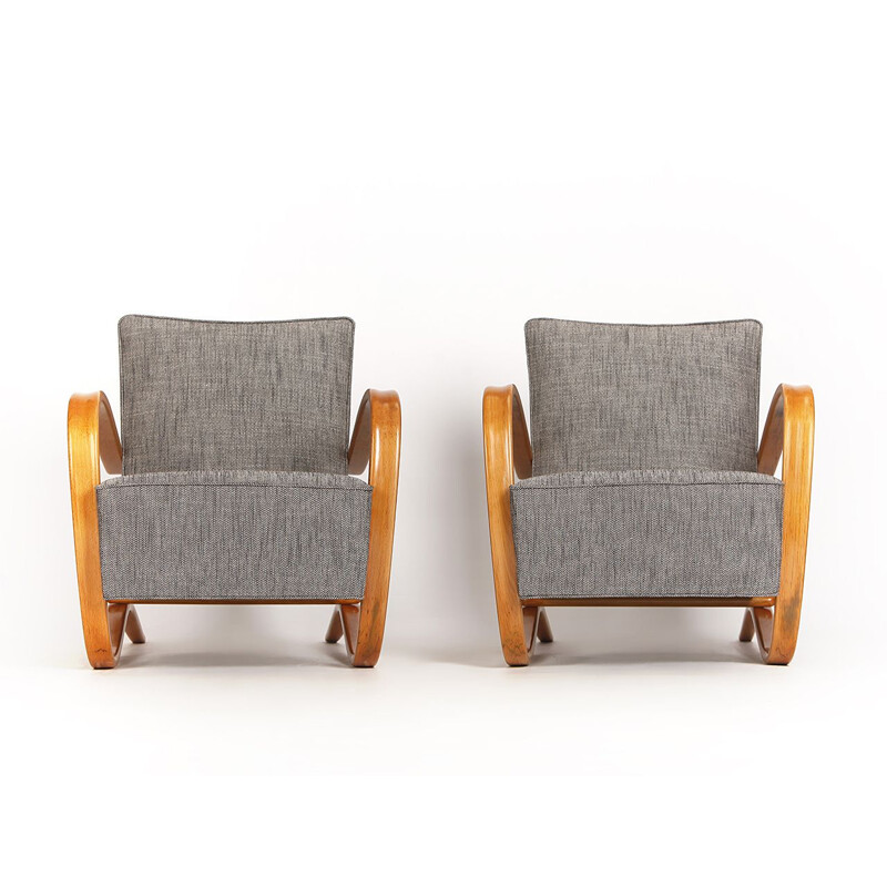 Pair of grey armchairs by Jindrich Halabala for UP Zavody