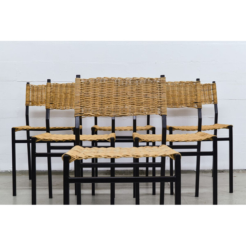 Set of 6 dining chairs in wicker by Martin Visser