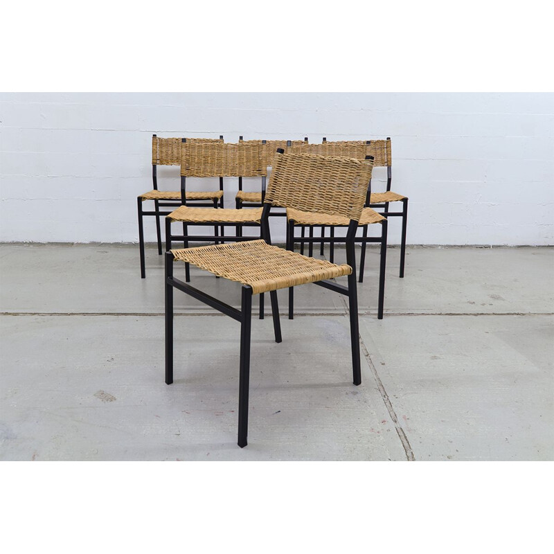 Set of 6 dining chairs in wicker by Martin Visser