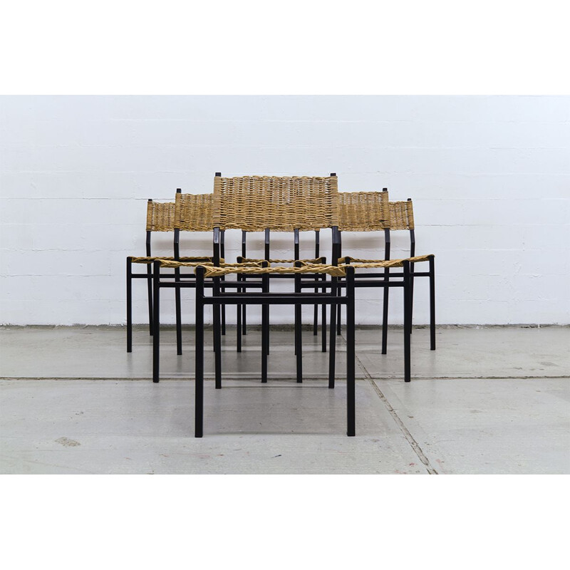 Set of 6 dining chairs in wicker by Martin Visser