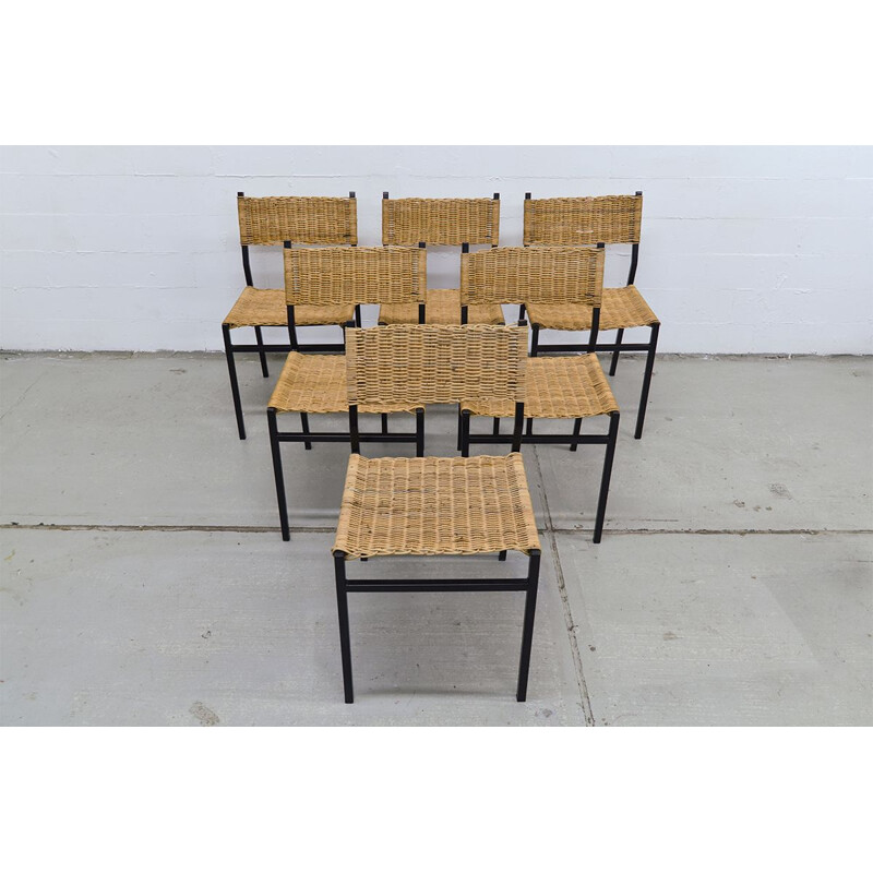 Set of 6 dining chairs in wicker by Martin Visser