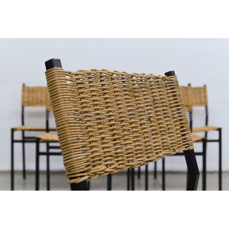 Set of 6 dining chairs in wicker by Martin Visser