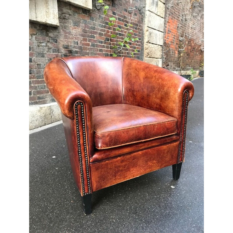 Vintage Club armchair in brown leather