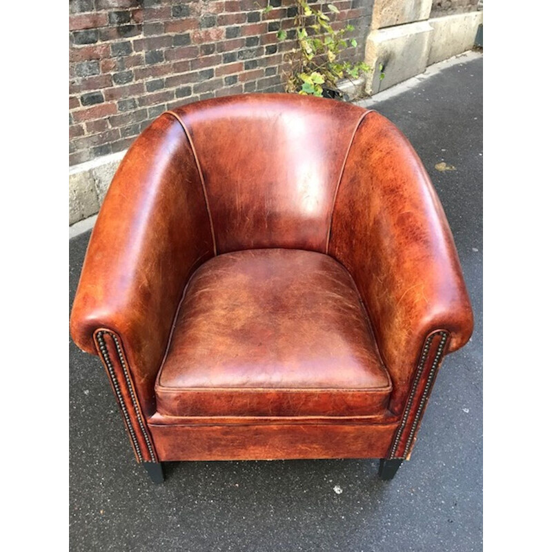 Vintage Club armchair in brown leather