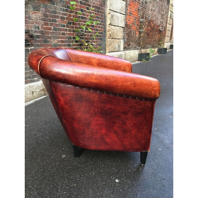 Vintage Club armchair in brown leather