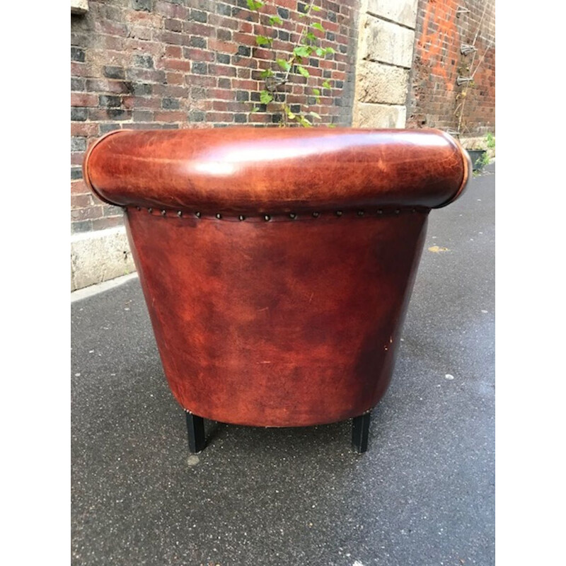 Vintage Club armchair in brown leather