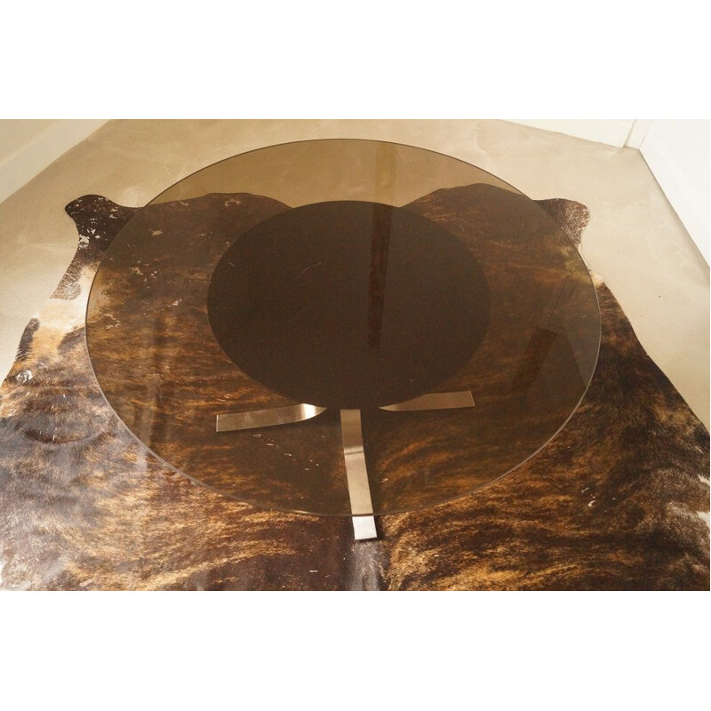 Table à hauteur ajustable en verre et piètement métal